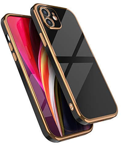 EYZUTAK Case for iPhone 12 Pro Max 6.7 inch, Electroplated Solid Color Case Slim Flexible Soft TPU Bumper Shockproof Protective Durable Cover with Camera Protection - Black