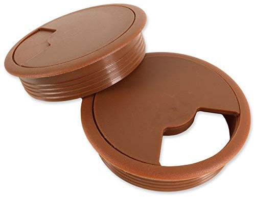 2X Light Brown Desk Grommets - 80mm Cable Tidy Discs for Office/School Desks and Media Units
