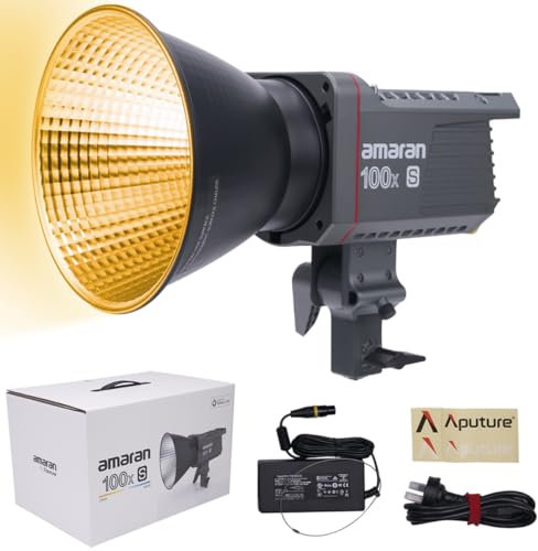Aputure Amaran 100xs Bi-Color COB Light 100W Point-Source LED, 2700-6500K, 34300lux@1m, Bluetooth App Control Eingebaute 9 Lichteffekte DC/AC Power Supply