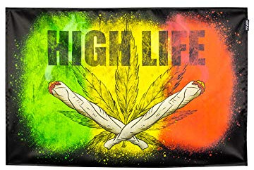 PSYWORK Schwarzlicht Stoffposter Neon | Joint Ganja High Life | 0,6 x 0,9m | UV-aktiv | fluoreszierend | Wandbehang Stoffbanner Poster Wandbild Kunstdruck Dekobild Dekoration Wandteppich