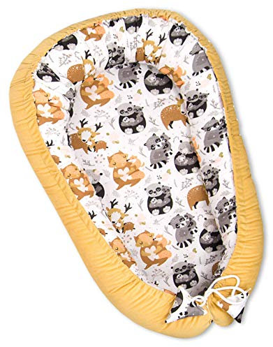 PIMKO Multifunktionale 2seitig Babynest Kuschelnest Kokon für Babys Nestchen antiallergischre Neugeborene Kokon Reisebett 55 x 90cm Baumwolle und VELVET (Mustard)