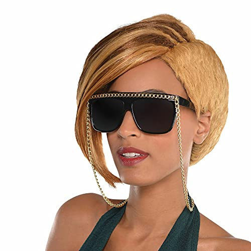 Yummy Bee - Hip Hop Funky Sonnenbrille Rapper Kostüm Goldkette Schwarz Sonnenbrille Damen 90er Jahre Retro