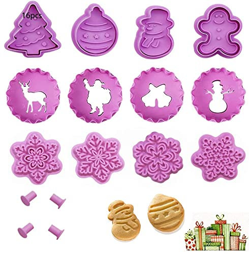 12Pcs Moldes Navidad Galletas Plástico, cortadores de galletas de Navidad 3D pressables, Juego de cortadores de galletas de Navidad muñeco, para Navidad Decoración de Fiesta