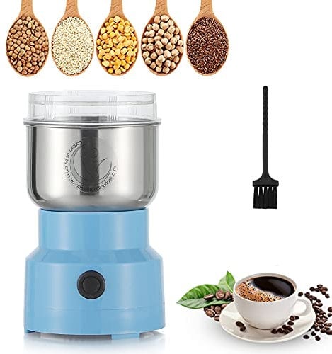 Moongiantgo Molino Multifuncional 200W 14500rpm, Molino de Cereales Eléctrico Portátil 300ml, Molinillo de Café Ultrafino, Acero Inoxidable, Ideal para Materiales Secos, Especias, Hierbas, Café (Azul)