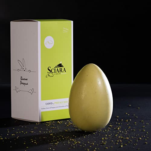 SCIARA - Uovo Artigianale al Pistacchio 300g - Uovo di Pasqua al Pistacchio con dolce sorpresa - Finissimo cioccolato bianco e golosa Pasta pura di Pistacchio