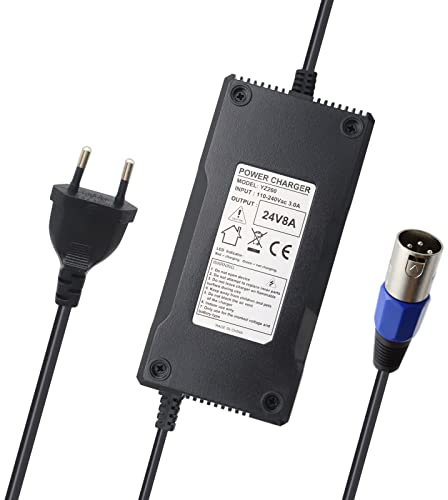 xiixtoo 24V 8A Netzteil Ladegerät Ladekabel Rollstuhl Elektroroller E-Bike 3-Pin XLR-Anschluss ersetzt HP1202L2 für 24V Fahrrad-Akkus