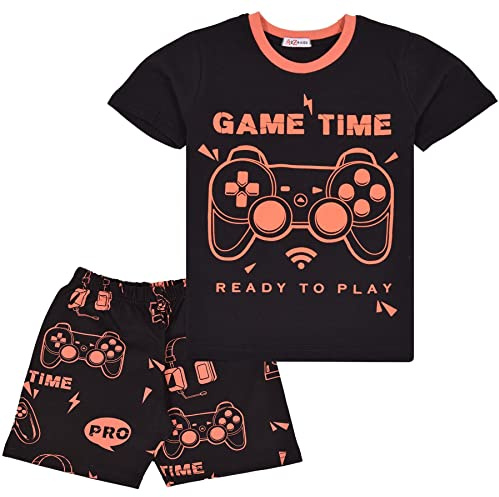 A2Z 4 Kids Game Time Pyjama Set Contrast Colour PJS Matching Top Bottom - PJS 182 S Game Time Black._7-8