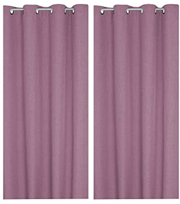 Haus und Deko Vorhang 2er Set 140 x 245 cm Flieder Leinenoptik, blickdichter Ösenvorhang mit Metall-Ösen, klassisch Elegante Gardine, Vorhänge für Wohnzimmer Schlafzimmer