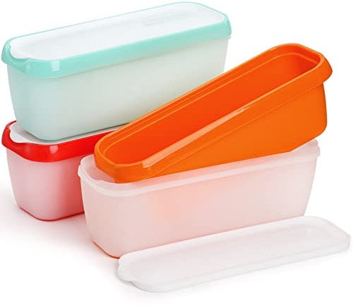 Peohud 3 Pack Ice Cream Containers, 1.5L Freezer Storage Tubs With Lids for Sorbet, Frozen Yogurt and Gelato, Long Tub With Non-Slip Base, Dishwasher Safe