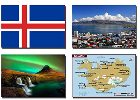 Kühlschrankmagnete, Island-Flagge, Island-Flagge, 4 Stück