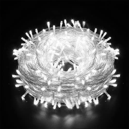 AURSTORE Basa Lichterkette, 8 Modi, 10 m, 100 LEDs, romantische Dekoration für Weihnachtsbaum, Hochzeit, Party, Lichterkette innen (Transparenter Draht, weiß)