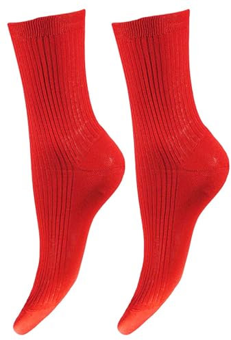CALZE PRESTIGE (2 PAIA) Calzini donna a coste in pregiatissimo cotone 100% filo scozia - 100% Made in (Brescia) Italy (Rosso)