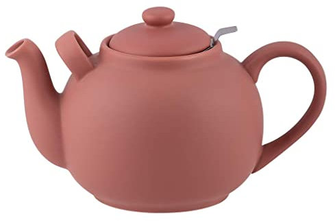 PLINT Stilvoller Keramik-Teekanne Mit Edelstahlsieb - 2500ml Globus-Form Für Bis Zu 10 Tassen, Blühender Tee, Terrakotta-Rose