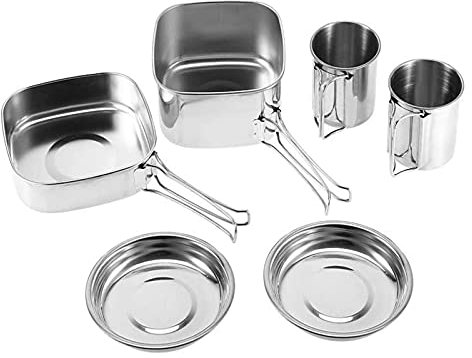 XMING Camping Cuisson Ensemble de cuisson, 6 pcs portable de cuisine en acier inoxydable, casseroles de camping non bâton et pots, camping pique-nique Pan Pot Pot Plaque Coupe for 2-3 personnes Campin
