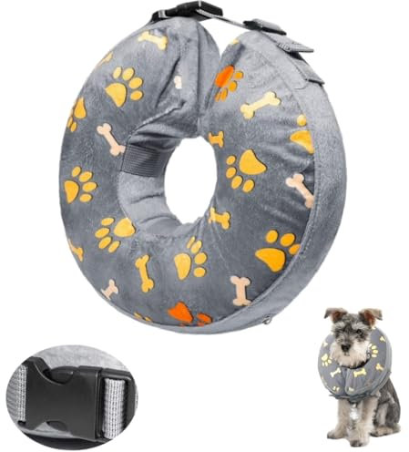 LittleBean Aufblasbare Halskrause Hund Katze Schutzkragen Krägen für Haustiere Hundekragen Leckschutz für Genesung nach Operationen oder Wunden (Graue Krallen, [Neck: 13.5-15.5] L)