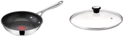 Tefal Jamie Oliver Cook's Direct Stainless Steel Frying Pan, 20 cm, Non-Stick Coating & 28097312 Compatible Glass Lid, 20 cm - Transparent
