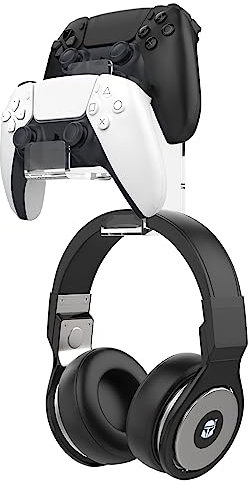 MoKo Controller Halterung, Duale Game Controller & Kopfhörer Halter für One, 360, PS3, PS4, PS5, PC, STEAM, Switch/Switch 2, Universale Headset Wandhalterung aus Acryl, 2 Installationsmethode, Klar