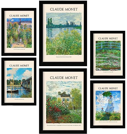 Nacnic Monet -Posterblatt 2. Malergalerie. Dekorative Gemälde für Ihr Wohnzimmer, Schlafzimmer, Zuhause. Wandkunstdrucke. Größen A4 und A3 mit schwarzen Rahmen
