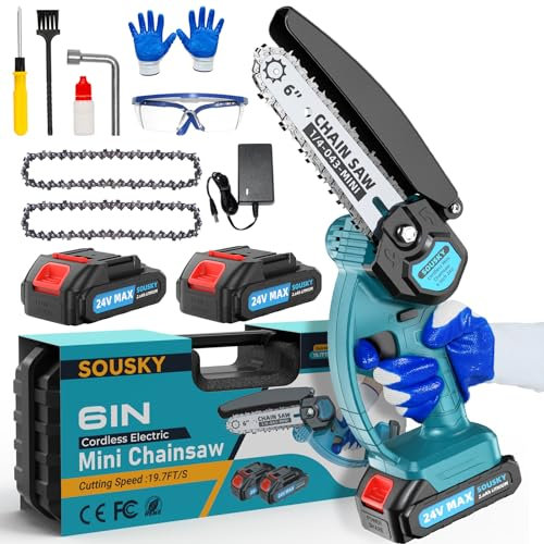 Mini Chainsaw, 6IN Cordless Power Electric Mini Chainsaw, Small Chainsaw with 2 * 2000MAH Batteries Pruning Shears Chainsaw for Wood Cutting Trimming Courtyard Garden Furniture(2*Chainsaws)