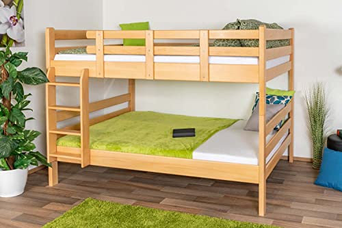Stockbett 140 x 200 cm für Erwachsene Easy Premium Line K24/n, Kopf- und Fußteil gerade, Buche Massivholz Natur lackiert, teilbar