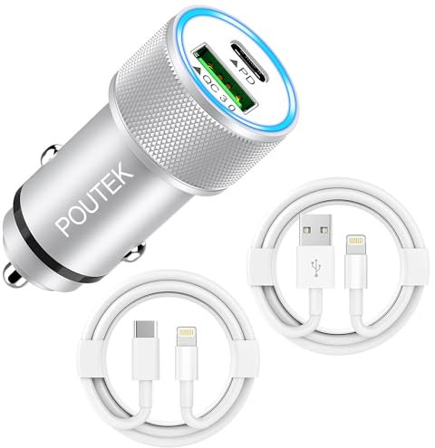 Zigarettenanzünder USB C Autoladegerät mit 2x iPhone Ladekabel Auto[MFi Zertifiziert], 38W PD&QC iPhone Kfz Ladegerät Handy Auto Ladegerät USB Zigarettenanzünder Adapter für iPhone 14 13 12 11 Pro Max