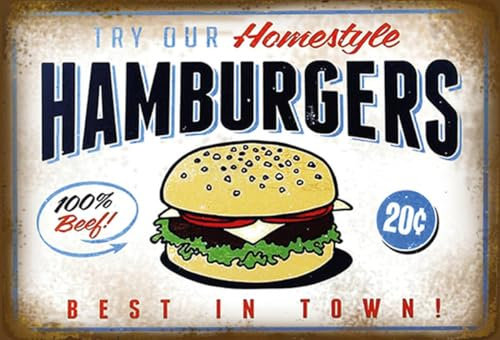 vianmo Holzschild 20x30 cm Hamburger best in town 100% Beef Deko Geschenk Holz Schild