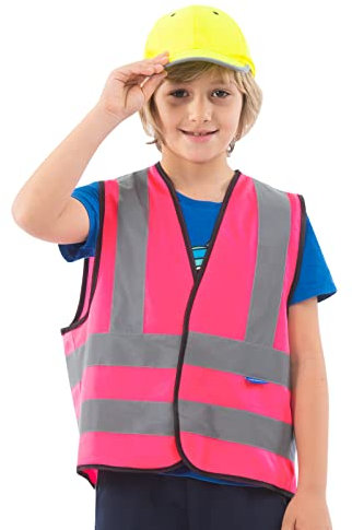 AYKRM Warnweste Kinder pink Sicherheitsweste für Kinder Warnweste Reflektierendes WarnschutzWeste Rosa 6-9 Jahre