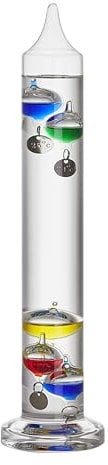 TFA Dostmann Thermomètre analogique en verre Galileo Galilei 18.1016 à liquide, 33 cm, mesure de la température intérieure, facile à lire, objet décoratif, 18 à 26°C, coloré