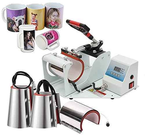 Lxwyq 4 en 1 Digital Mug Press Heat Machine, Tumbler Press Heat Machine Sublimation Transfer Printing Machine with 3 Mug Attachments 9oz/12oz/17oz pour Mug Cup DIY Cup Heat Transfer Machine