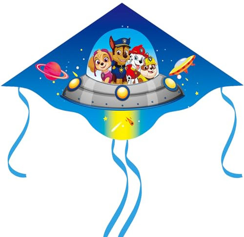 COQOYO Drachen Kinder, Dog Patrol Kinderdrachen, Einleiner Flugdrachen mit Griff, Linien und 4 Schwänzen für Strand und Outdoor-Aktivitäten, Niedlicher Cartoon Anime Kite für Anfänger ab 3 Jahren