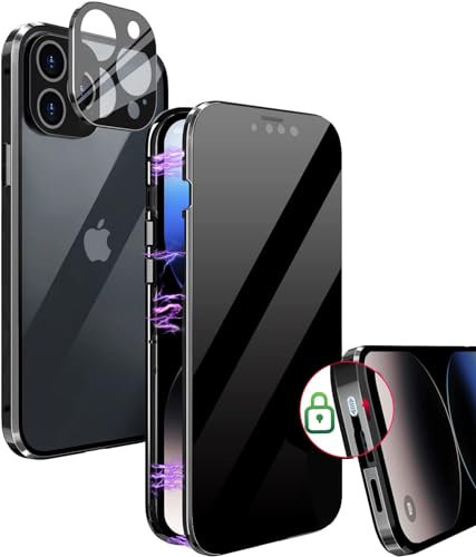 MIMGOAL Funda antiespía para iPhone 15 Pro Max 360 grados, magnética, con protección visual, protección visual [funda de cuerpo completo con protección de cámara] Cristal templado Privacy Anti-Peep