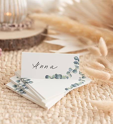 50 Stück elegante Tischkärtchen für besondere Anlässen Hochzeit, Geburtstag, Kommunion, Konfirmation oder Taufe (Eukalyptus) - Wunderschöne Platzhalter, Namenschilder mit einem zeitlosen Design