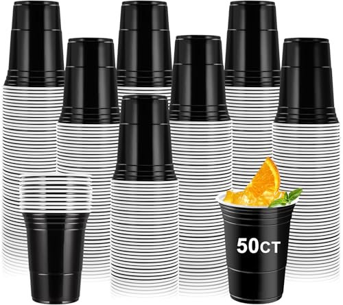 EOGRFW Lot de 50 gobelets en plastique noir de 40 ml, gobelets de fête festifs pour tout événement, très stables et robustes, pour anniversaires, mariages, Halloween, camping