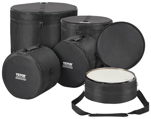 VEVOR 5-teiliges Schlagzeugtaschen-Set, 1680D Oxford-Gewebe, gepolstert mit 1,5 m abnehmbarem Schultergurt, Tragegriffen, für 55,88 cm Kick, 30,48 cm Tom, 33,02 cm Tom, 40,64 cm Tom, 35,56 cm Snare
