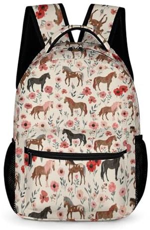 KOYI Pferde-Rucksack für Mädchen, Pferd mit Blumenblumen, Rucksack für Mädchen, Kinder-Pferde-Rucksack für Schulreisen, 41,9 cm