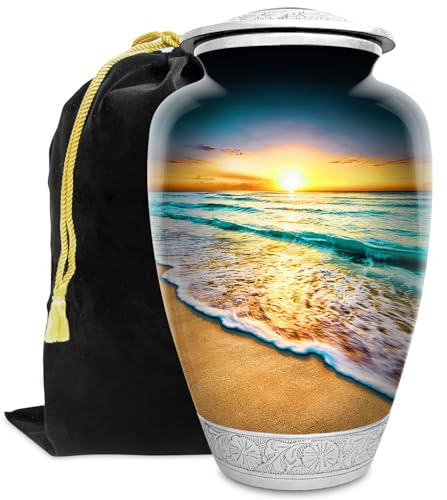 Waves on The Beach Urn for Adult Human Ashes | Large Handcrafted Funeral Memorial | Sun Beach Funeral Decorative Cremation Urn for Women and Men