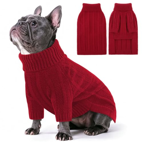 Queenmore Hundepullover Weihnachten, Weich & Dehnbar, Weihnachtspullover Hund für Franz. Bulldogge, Bulldog, Windhund & Corgi (Rot, L)