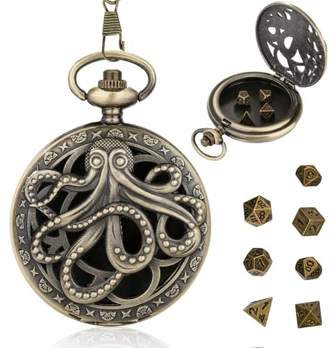 ORUZA Mini DND Würfel Set, 7 Stück Polyedrische D&D Würfel mit Bronze Metall Taschenuhrgehäuse Dungeons and Dragons RPG MTG Rollenspiele Tischspiele Würfel