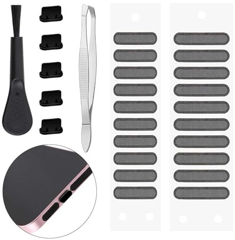 Qianyu 20 Pcs Dust Plugs Phone Speaker Covers Anti Dust Charging Port Covers Phone Speaker Protector with Phone Port Cleaning Brush Tweezer Phone Port Cleaning Kit for Phone Type C Port Device