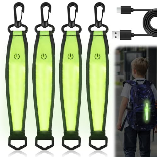 4 Stück LED Blinklicht Schulranzen, 3 Modi USB Aufladbar Reflektierende Anhänger, Kinder Sicherheitslicht Reflektoren Schulranzen, Wasserdichte Reflektor Anhänger für Schulranzen Rucksack Joggen