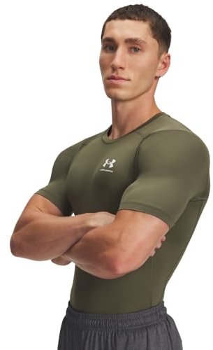Under Armour Herren HeatGear Kompression Kurzarmshirt, wärmendes Unterziehshirt, schnelltrocknendes Funktionsshirt, leichtes Kompressionsshirt für Männer,Marine OD Green / / White,LG