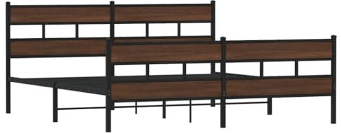 vidaXL Metallbett, Bett ohne Matratze mit Kopfteil Fußteil, Bettgestell mit Lattenrost, Doppelbett für Schlafzimmer, Braun Eichen-Optik 193x203cm