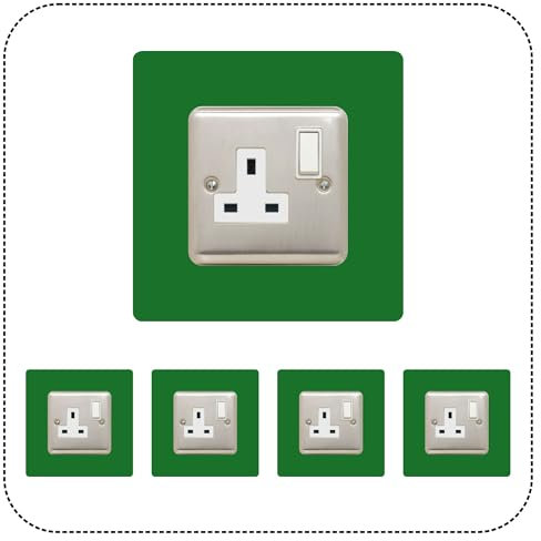 Set of 5 Single Socket Surround, Acrylic Back Panel or Plate, Protect Wall from Finger Prints, Choose from 18 Colours (Dark Green)