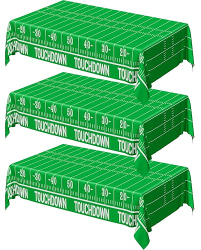 QZYL Football Party Supplies, 3PCS Touchdown Tablecloths, Disposable Football Tablecloth, Plastic Football Table Cover, Touchdown Theme Table Runner for Game Day Football Birthday Party Decorations