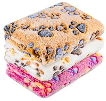 LeapSheep Dog Blankets Washable for Small Medium Large Dogs, Pack of 3 Puppy Blankets, Cozy Soft Dog blankets Warm Pet Sleeping Blanket for Sofa and Bed (Paws, L)