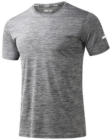 Peakwell Herren Sport T-Shirt Kurzarm Funktionsshirt Laufshirt mit Reflexstreifen für Fitness, Training, Gym (Dunkelgrau, L)