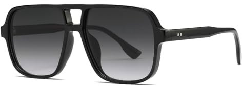 Long Keeper Retro Pilot Sonnenbrille Pilotenbrille Herren Damen Quadratisch Sonnenbrille Groß 70er Klassisch Eckige Pilot Retro Brille UV400 (Schwarz Rahmen - Farbverlauf Grau Linse)