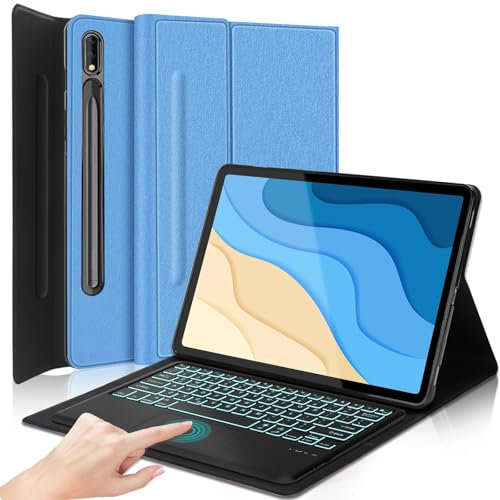 YEHOBU for Samsung Galaxy Tab S10 Ultra/S9 Ultra/S8 Ultra Keyboard Case 14.6 inch, 7-Color Backlit, Detachable Wireless Keyboard with Trackpad, S Pen Holder, PU Folio Slim Cover Case, Auto Sleep/Wake