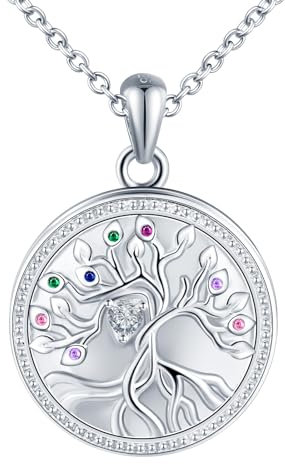 MICSAVI Collier Photo Médaillon Personnalisé pour Femme en Argent 925 Pendentif Arbre de Vie, Collier Arbre avec Coeur en Zircone, Bijoux pour Mères épouse fille