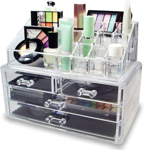 YASTA Organizer Trucchi Multifunzione Box Portatrucco Organizzatore Cosmetici Portagioie Make up 4 Cassetti In Acrilico Trasparente